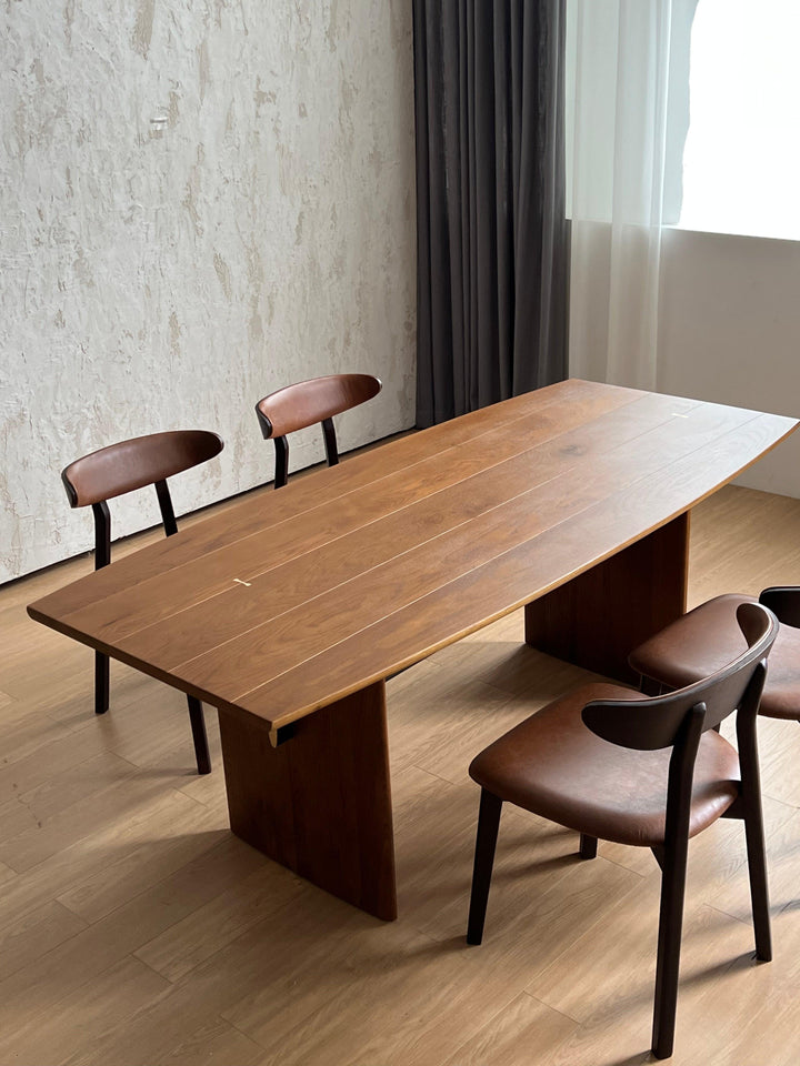 Zion Dining Table with brown leather dining chairs